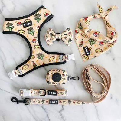 OEM/ODM Personalized Pet Accessories Print Reflective Reversible Quick Release Padded Polyester Pattern Dog Harness Set
