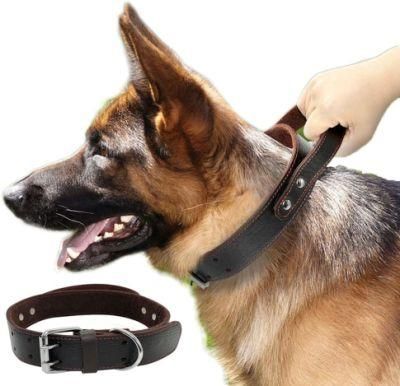 Genuine Leather Dog Collar for Walking &amp; Training Heavy Duty Dog Collar with Handle