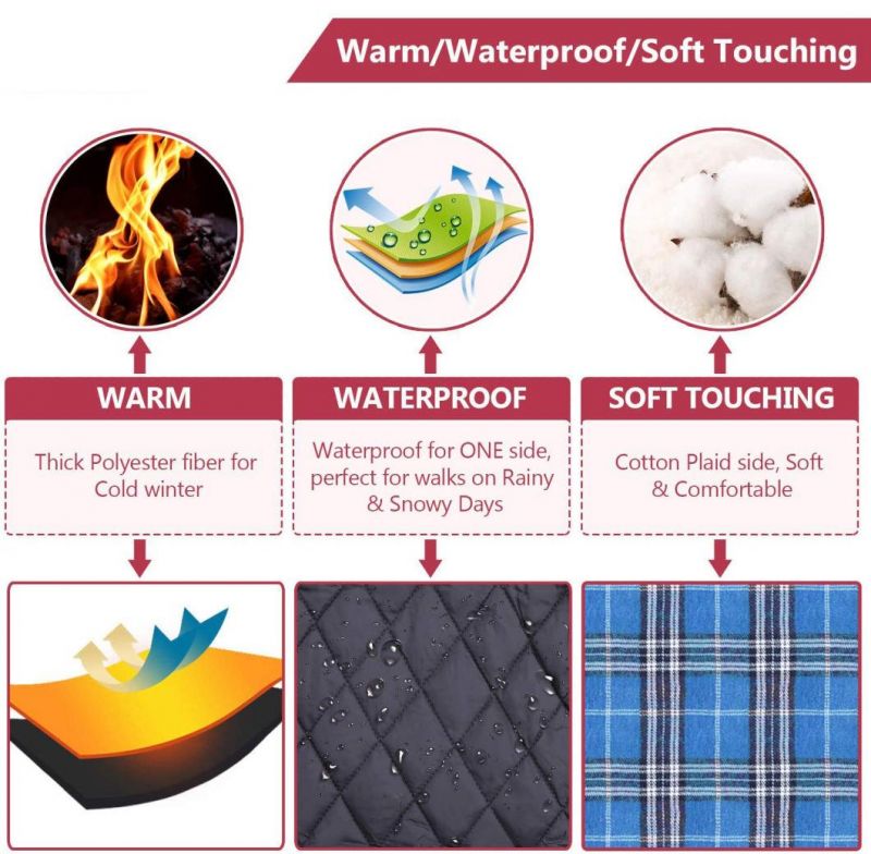 Waterproof Windproof Reversible British Style Plaid Dog Vest Winter Coat Warm Dog Apparel for Cold Weather with Furry Collar