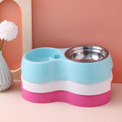 Pet Bowl Dog Cat Water Basin Automatic Drinking Feeding Double Bowl Plastic Dog Basin Pet Small Rice Bowl