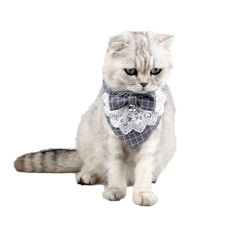 Sweet Plain Pattern Lace Bow Knot Pet Bibs Triangle Shape Cat Tie Collars