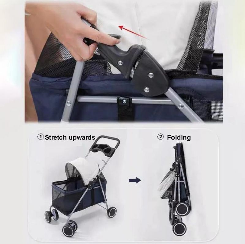 Portable Folding Pet Stroller Dog Carrier Four Wheels Pet Trolleys Detachable Pet Stroller