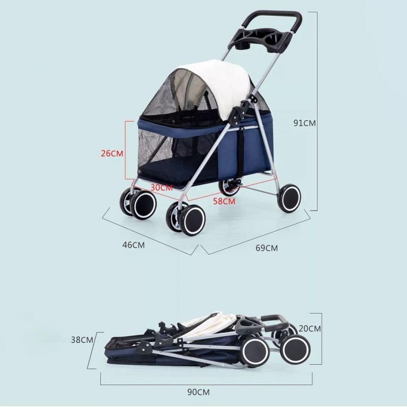 Portable Folding Pet Stroller Dog Carrier Four Wheels Pet Trolleys Detachable Pet Stroller