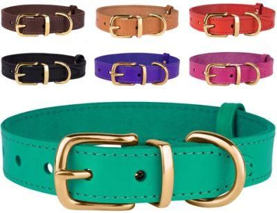Genuine Leather Dog Collar Adjustable Durable Pet Collars for Dogs Small Medium Large Puppy Black Brown Red Pink Purple Green