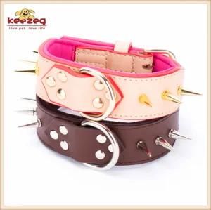 Thicker Padded Inside Real Leather Dog Collars with Nails (KC0147)