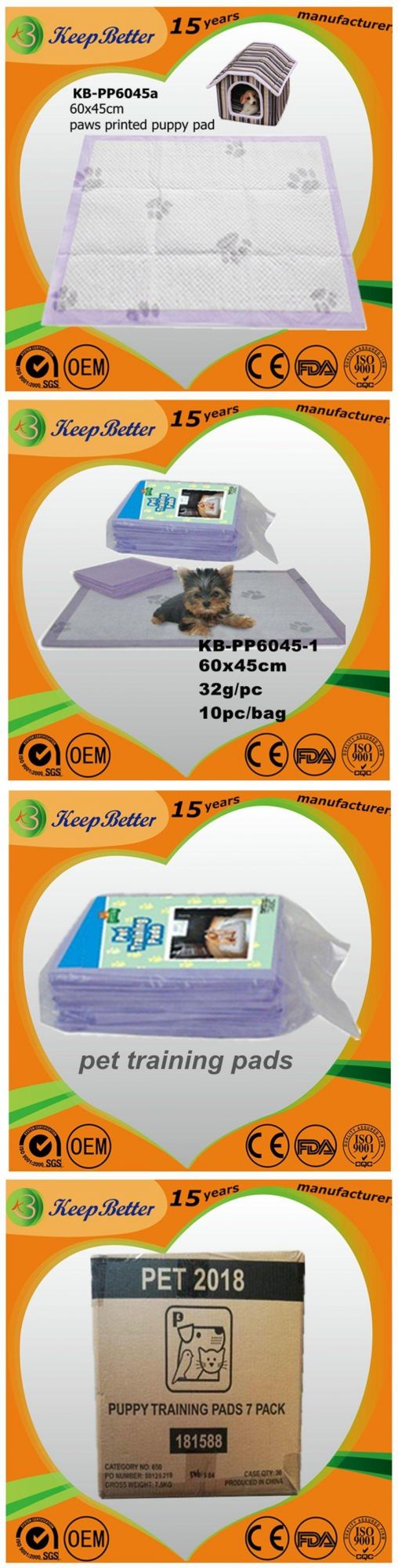 Pets/Dogs/Puppy/Cats Urine/PEE/Potty/Toilet/Sanitary Training Pads with Paws Printed Anti-Slip Stickers/Adhesive Tapes for Floor Clean Protection