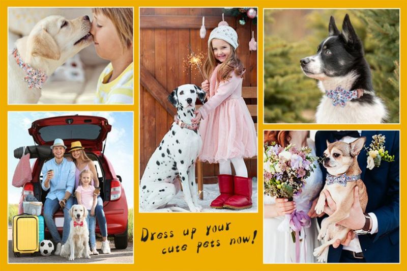 Floral Pattern Bowtie Pet Collar Soft Cotton Dog Collar