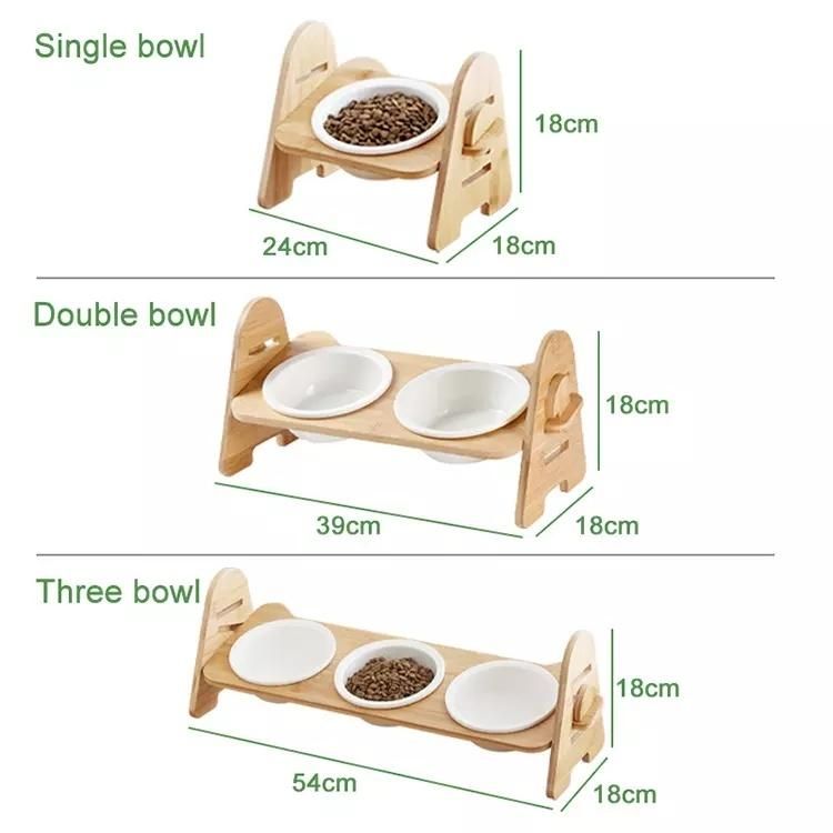 High Quality Adjustable Bamboo Elevated Dog Cat Food Bowl Pet Feeder