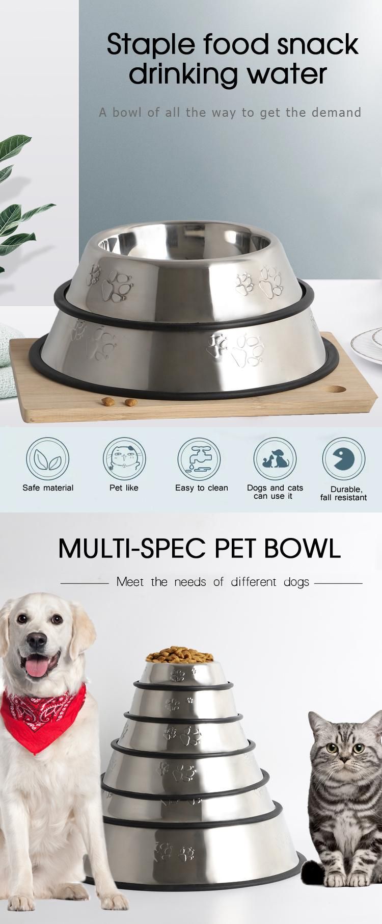 Embossed Logo Custom Dog Plate Non-Slip Pet Food Dish Stainless Steel Pet Bowl