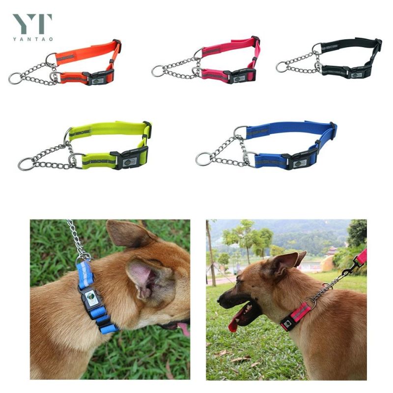 Hot Sale Martingale Dog Collars Adjustable Plain Color P-Choke Chain Pet Dog Training Collar