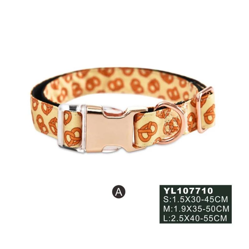Luxury Durable Printed Dog Collar & Leash Set with Rose Gold Buckle