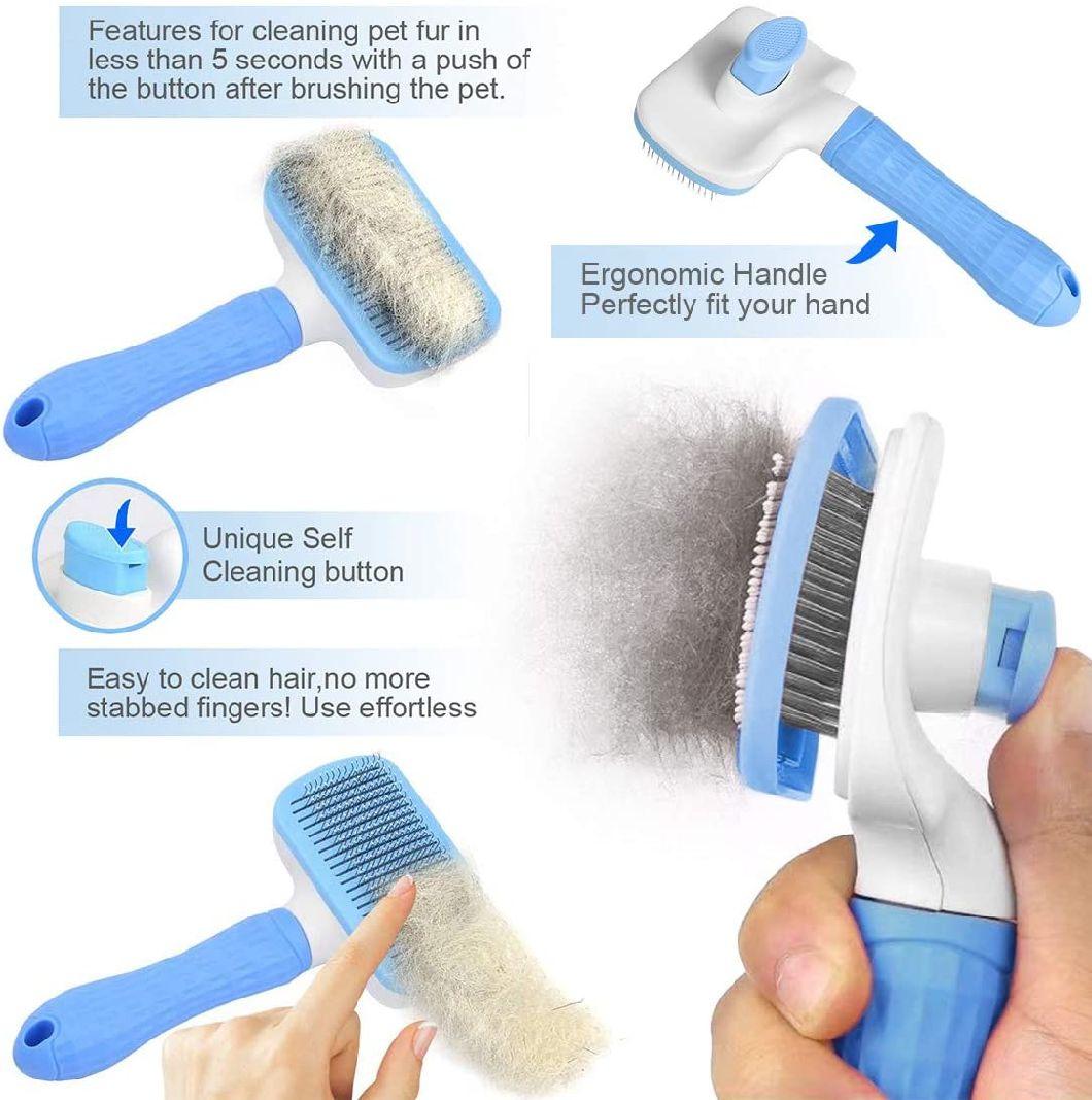Cat/Dog Brush for Pet Massage-Self Cleaning, Anti Slip Handle, One Bottom Hair Removal
