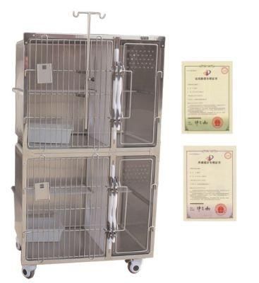 304 Stainless Steel Dogs Cage Veterinary Pet Cages Carrier House with Oxygen Door