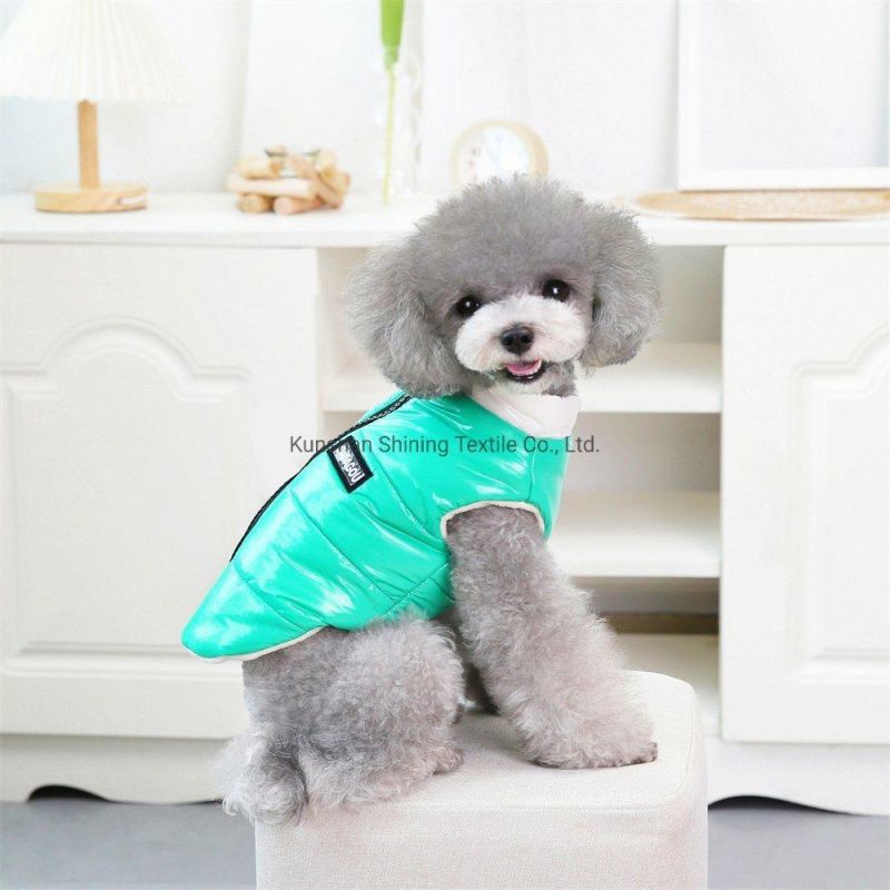 Nylon Fabric with Bright PU Caoting Dog Waterproof Winter Coat Pet Shiny Clothes