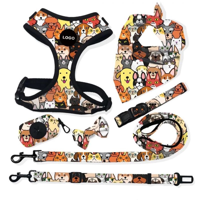 Custom Dog Harness Set Collar Adjustable Padded Sublimation Luxury Dog Chest Harness Pet Accessories for Dogs