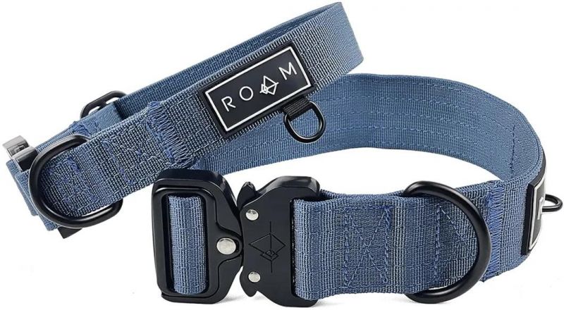 Heavy Duty Dog Training Working Dogs Large Breed Pets Navy Blue Nylon Tactical Collar for Dogs