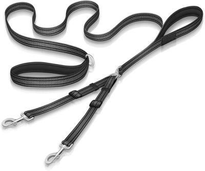 Premium Reflective Double Dog Leash with 2 Padded Handles