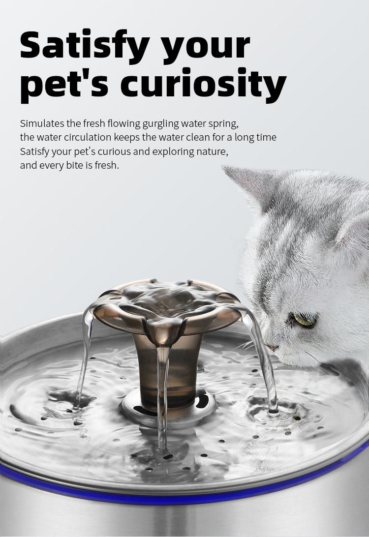 New Pet Product Made in China Power off Due to Water Shortage Electronic Stainless Steel Pet Cat Water Fountain