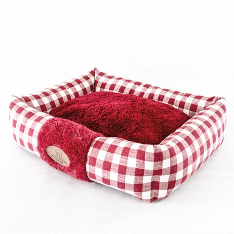 Cat Dog Nest Dog Sofa Bed Rectangle Pet Beds Fabric Plaid Removable and Washable Dog Kennel