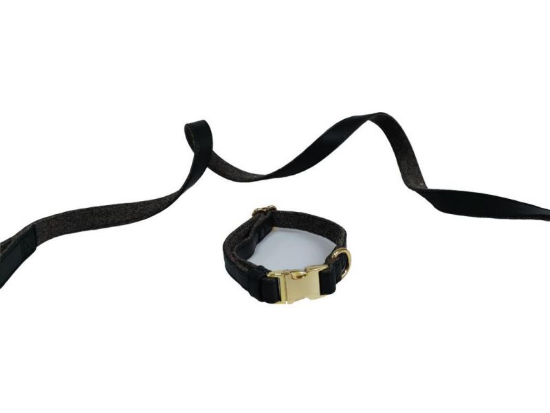 Factory Customized Microfiber Black Two Piece Set, Dog Collar+Dog Leash