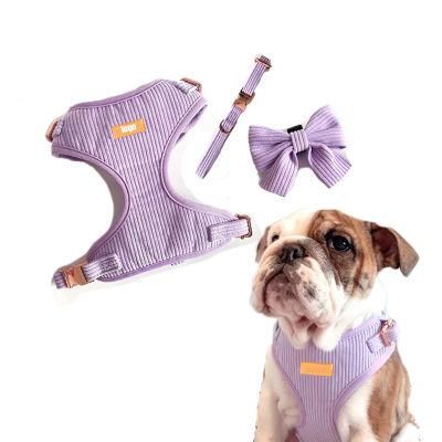 Corduroy Dog Harness Velvet Corduroy Collar Leash Set Soft Padded Dog Harness and Lead Set