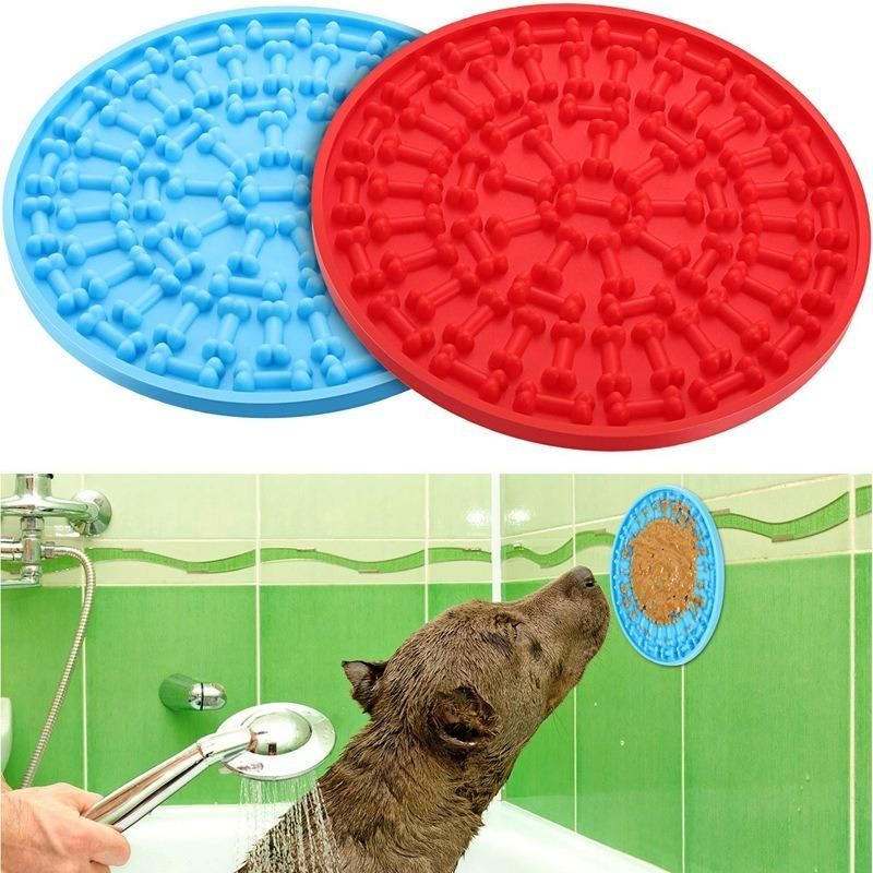 Round Silicone Slow Feeder Dog Bone Head Food Puzzle Lick Mat Bowl