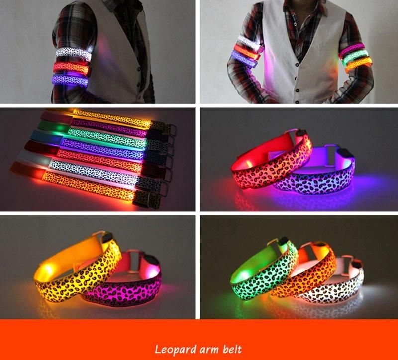 Dog Collar Adjustable Leopard LED Lighting Glow in Dark Cat Safety Collar Pet Products
