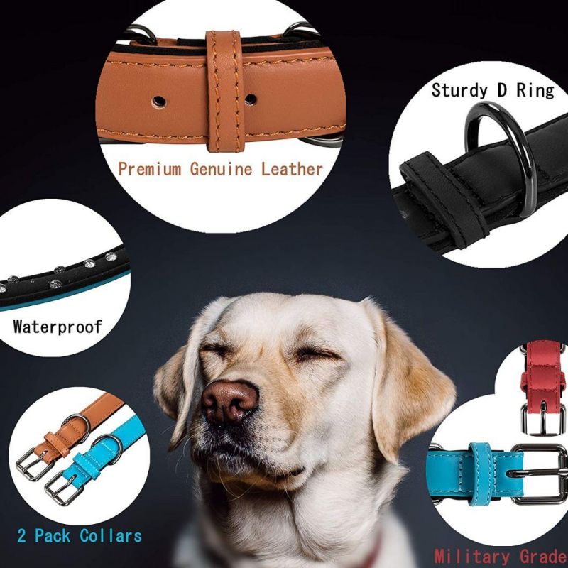 Genuine Leather Soft Waterproof Fabric Padded Dog Collars