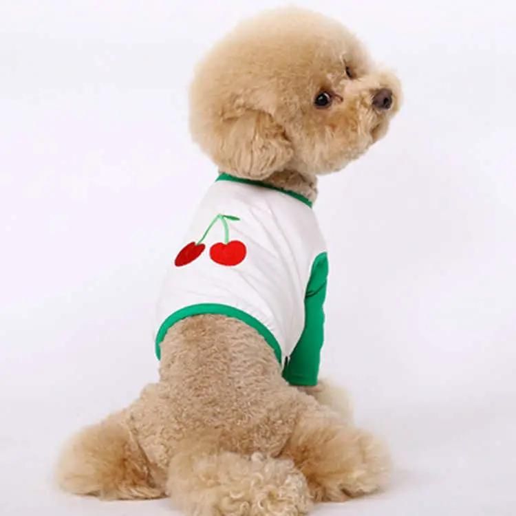 Spring Autumn Apple Grape Fruit Series Pattern Exquisite Embroidered Patchwork Color Long Sleeve Dog T-Shirt