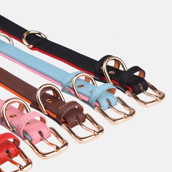 Leather Dog Collar Brass Buckle Soft Neoprene Padded Dog Collar