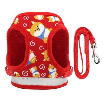 Cute Akita Pattern Dog Harness with High Reflective Tape Pet Harness Vest