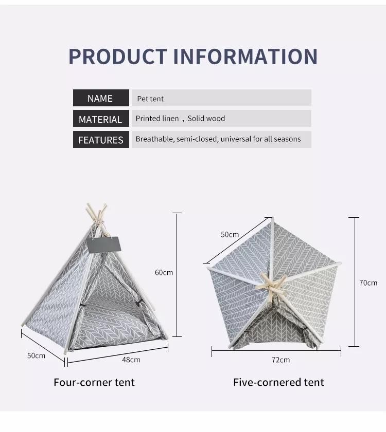 Wholesale Foldable Cotton Fabric Pet Teepee Dog Tent Factory Price Five Sticks Wholesale Pet Bed Dog Teepee Tent