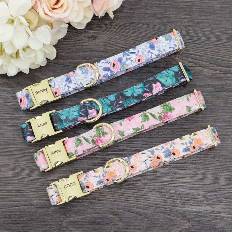 Custom Floral Pattern Engraved Pet Collars