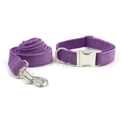 Pet Supplies Factory Best Price High End Dog Collars Puppy Training Collars Soft Purple Velvet Dog Leash Bow Tie