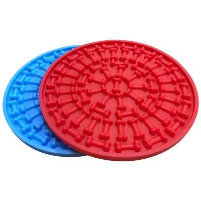 Round Silicone Slow Feeder Dog Bone Head Food Puzzle Lick Mat Bowl