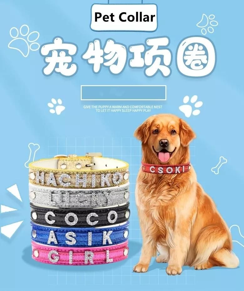 Mock Croc PU Leather Dog Collar Diamond DIY Name Letters Jewels Rhinestone Pet Dog Jeweled Collars