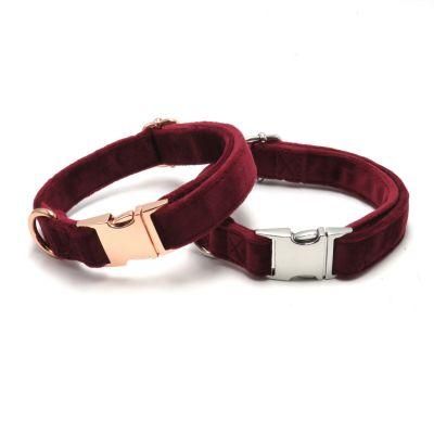 Luxury Soft Velvet Dog Collar and Leash Set Custom Comfortable Pet Collar with Rose Gold Metal Buckle