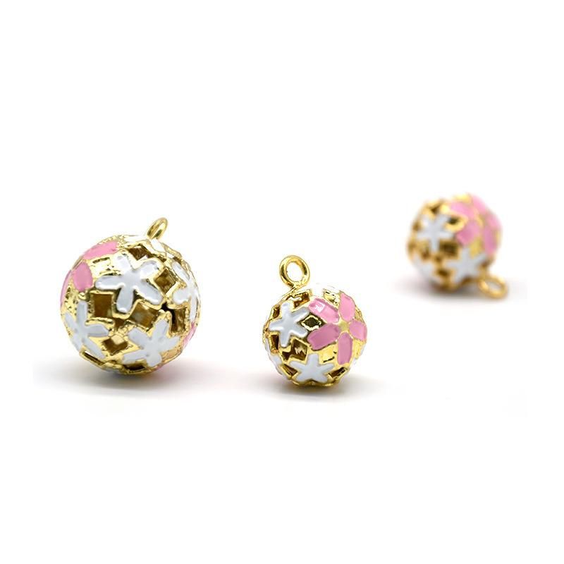 DIY Accessories Ornaments Metal Copper Cast Colorful Hollow Flower Ball Small Bell
