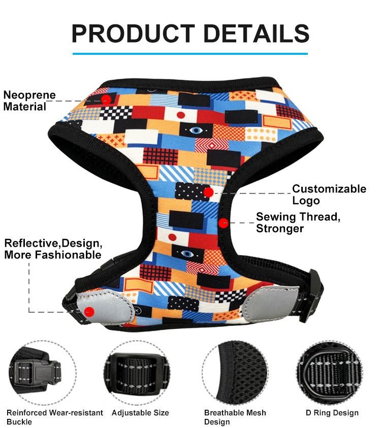 2021 Pet Accessories Custom Designer Printed Neoprene Soft Mesh Dog Harness