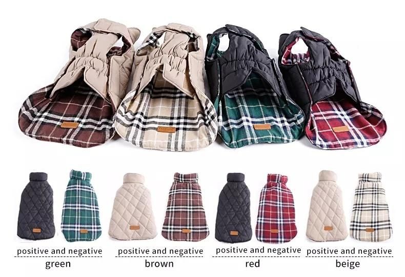 Dog Cold Weather Clothes British Style Plaid Dog Coat Warm Cotton Lined Vest Windproof Outdoor Apparel