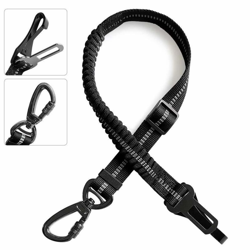 Custom Colorful Reversible Nylon Bungee Dog Car Seat Belt Leash for Dog Pet Supplier with Hook Lock