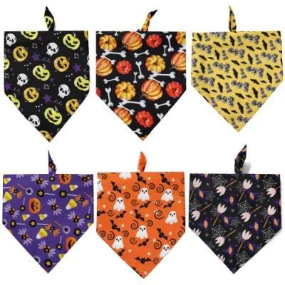 Halloween Dog Bandanas Pet Bandana Pumpkin Scarf Neckerchief Washable Dog Bibs