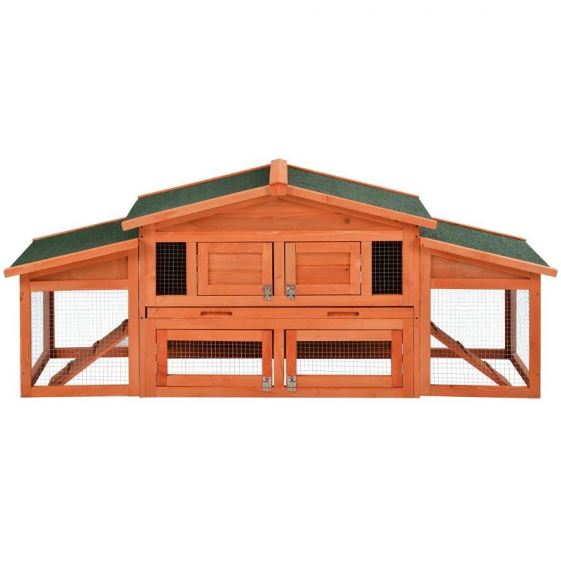 70 Inch Wood Cat Hutch Outdoor Pet House for Small Animals with 2 Run Play Area