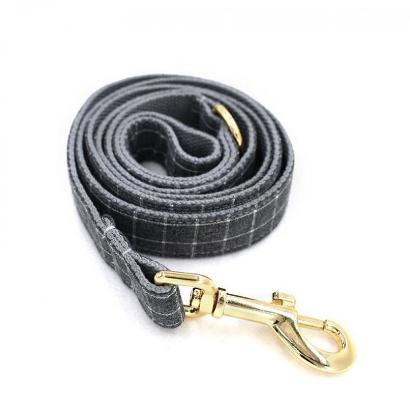 Grey Plaid Soft Polyester Dog Collar Pet Product