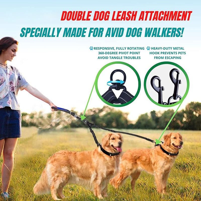Reflective Double Dog Leash Attachment & Extender for Walking and Training, Double Dog Leash for Small and Large Dogs