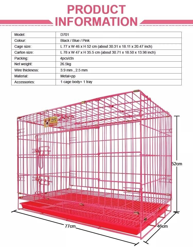 Factory Hot Sale with Tray Bold Folding Double Door Dog Cage Kennel Pet Iron Cage