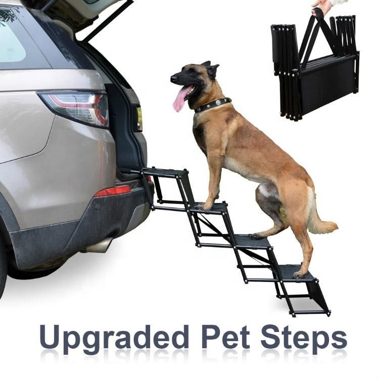 Upgraded Foldable Metal Fram 4-Step Dog Pet Ramp Car Step Stairs with Non-Slip Rubber Coating Surface