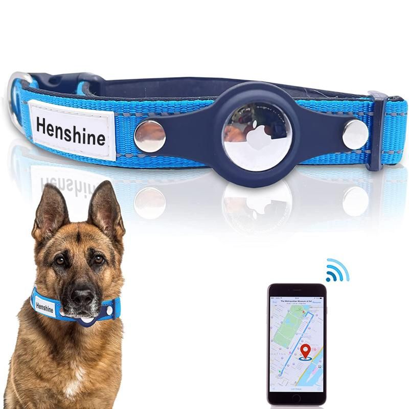 Reflective Padded Heavy Duty Dog Collar with Waterproof Airtag Dog Collar Holder for Dogs Cats
