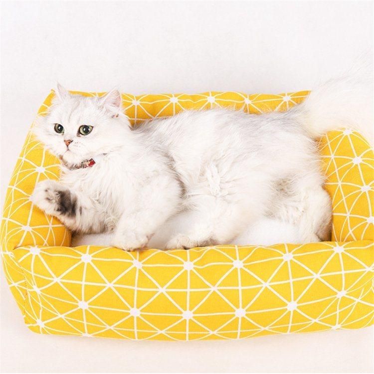 Square Gray Yellow Comfortable Shredded Memory Foam Pet Bed for Dogs & Puppies