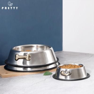 Wholesale Nonslip Dog Bowl/Pet Bowl /Cat Bowl with Rubber Base Stainless Steel Pet Food Drinking Bowl Dish